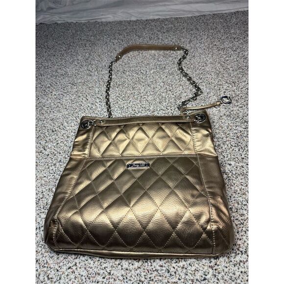 Grace Adele Women's Gold Quilted Shoulder Bag with Chain Straps​ - Picture 1 of 10